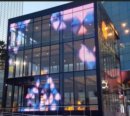 P3.91mm SMD1921 Transparan Led Display Panel Kaca Dinding Tirai 500 * 1000mm