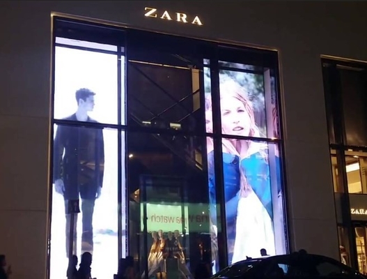 Layar Dinding Video LED Transparan AC85V RGB Led Window Display Screen