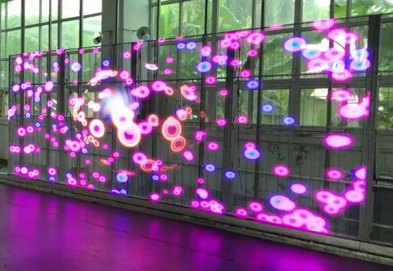 Layar Dinding Video LED Transparan AC85V RGB Led Window Display Screen